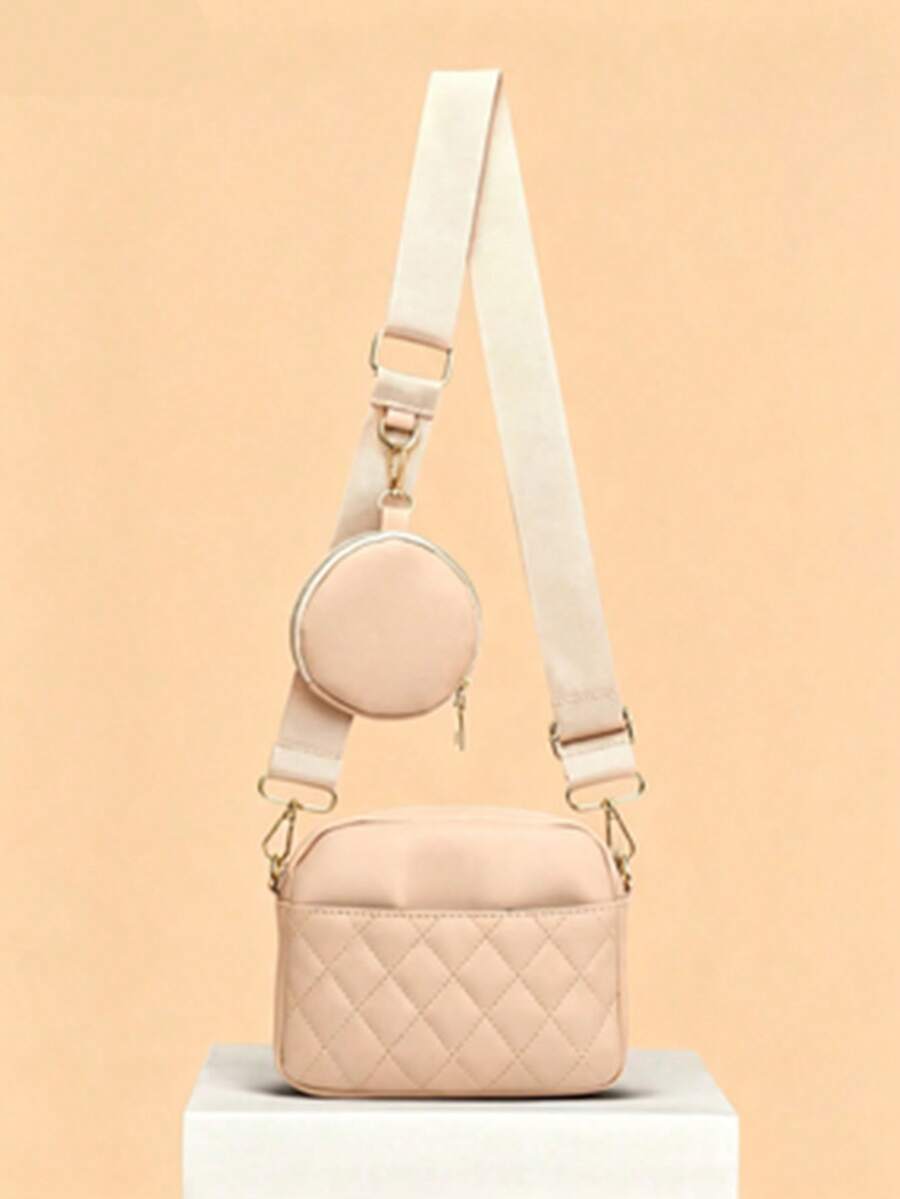 Bolso de hombro cruzado simple con monedero y decoración de puntadas, adecuado para uso diario de las señoras - Caqui - Ver 1