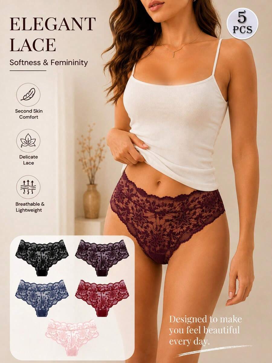 5 Packs Star Print Sexy Women's High Waist Thongs, Popular Fall Colors - Multicolor - View 1