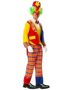 Adult Men's Color Blocking Patchwork Checkered Clown Costume Halloween Circus Carnival Funny Party Role-Playing Cosplay Performance Set - Multicolor - View 5