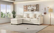 Chaise Lounge Beige Made Of Chenille For Living Room And Relaxation Area - 米色三座 - 查看 4
