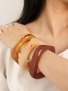 3pcs Unique Bracelet Set, Wide Fashion Gradient Bracelets, Luxury Elegant Style Women's Bracelets - Multicolor - View 5
