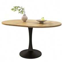 Extendable Dining Table, Oval Dining Table, Coffee And Leisure Table, Length 100/140 X Width 100 X Height 75 Cm, Modern And Simple Dining Table, Oak Color - 自然 - 查看 2
