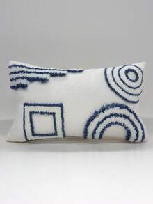 1pc Blue & White Tufted Geometric Throw Pillow Cover 18*18 Inches, 3D Textured Decorative Cushion Case, Abstract Bohemian Style Sofa Pillow Cover, Suitable For Living Room, Bedroom, Sofa And Coastal Home Decor - Blue and White - View 7