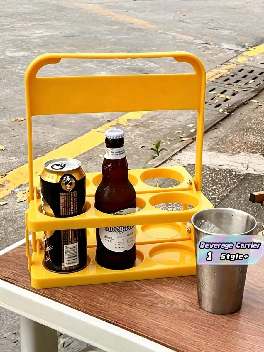Foldable Plastic 6-Pack Beer & Beverage Carrier - Portable, Lightweight, Sturdy, With Handle, Suitable For Canned & Bottled Beverages (Coffee, Tea, Milk, Etc.); Perfect For Daily Use, Parties, Beer Festivals & Picnics - Multicolor - View 1
