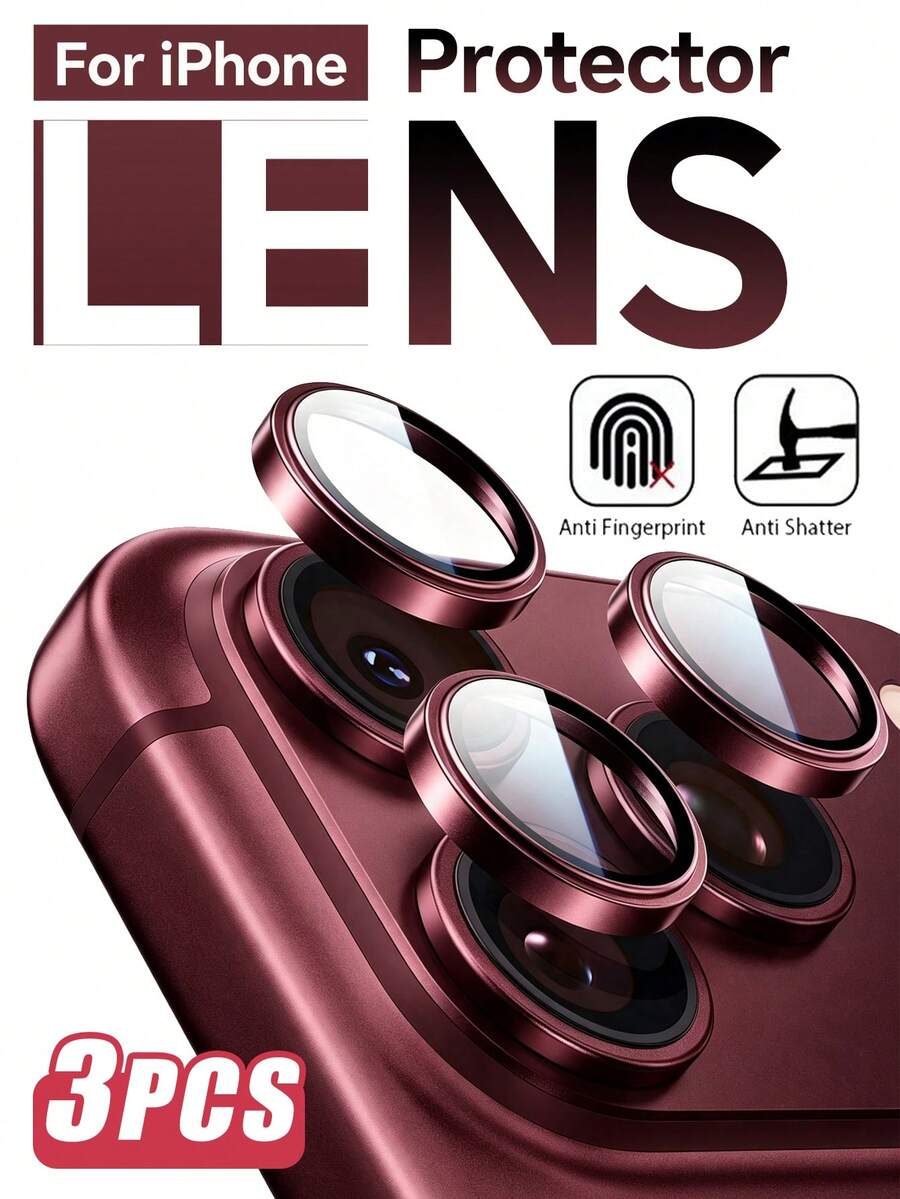 3pcs [2027 New] 9H Aviation Grade Tempered Glass Camera Lens Protector, Compatible With IPhone 18 Pro Max/18 Pro, Invisible Fit, Anti-Pixelation, High Definition Transparent, Independent Metal Ring, Anti-Scratch Bubble-Free Easy Installation, Compatible With Phone Case, Birthday Gift (Wine Red) - Burgundy - View 1