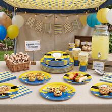 10/20/40pcs Cartoon Mini Jeans Disposable Paper Plates, Yellow Cartoon Banana Happy Birthday Print, 7 Inch And 9 Inch Party Plates, Suitable For Birthday Party, Cartoon Theme Party, Summer Pool Party, Afternoon Tea And Holiday Celebration Table Decor - Multicolor - View 3