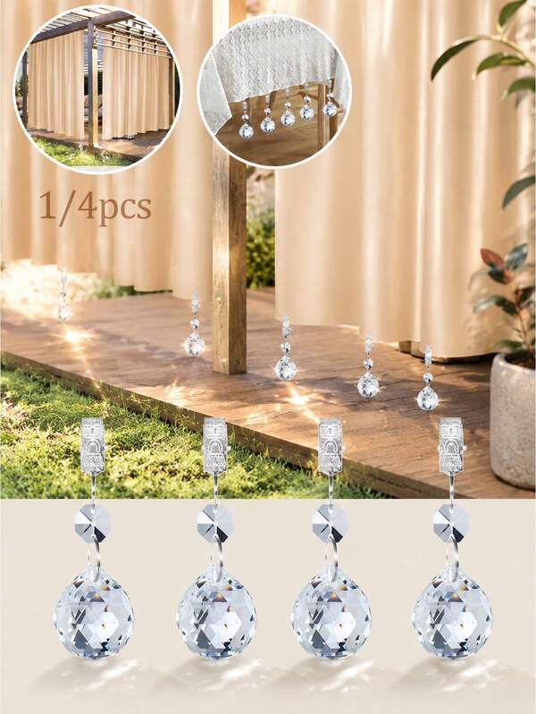 1-4pcs Crystal Glass Tablecloth Clips With Stainless Steel Clamps, Decorative Transparent Window Curtain Weights, Suitable For Home Dinner, Kitchen/Dining Room/Home/Garden Decor, DIY Tablecloth Decor Hanging Accessories Set