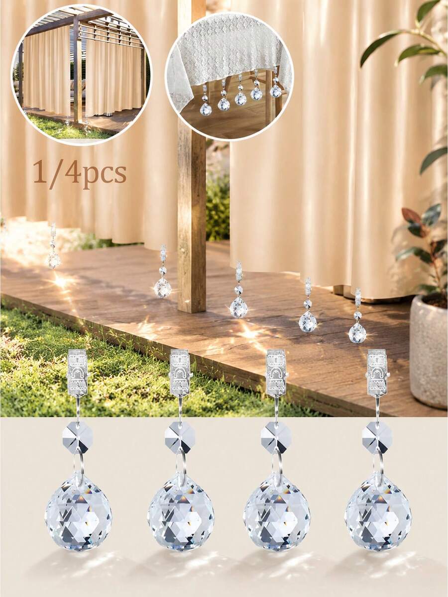 1-4pcs Crystal Glass Tablecloth Clips With Stainless Steel Clamps, Decorative Transparent Window Curtain Weights, Suitable For Home Dinner, Kitchen/Dining Room/Home/Garden Decor, DIY Tablecloth Decor Hanging Accessories Set