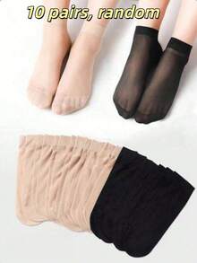 20/40/50 Pairs Women's Ultra-Thin Breathable Crystal Sheer Pantyhose, Transparent Invisible Summer Neutral Solid Color Socks - Black - View 6