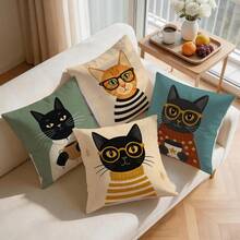 4pcs/1pc Artistic Cat Illustration Pattern Pillow Case, Single-Sided Print Pillow Case, Suitable For Living Room Bedroom Home Decor, All Season Pillow Case - Multicolor - View 8