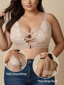 Plus Size Women's Sexy Lace Wireless Bra, Curve Enhancing Front Closure - Apricot - View 3
