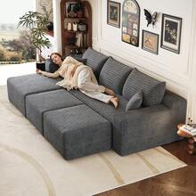 Sofa Grey Made Of Fabric For Living Room And Lounge - 深灰色 5 座 - 查看 3