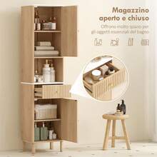 Storage Cabinet, Adjustable Shelves, Engineered Wood, 41.5 X 30 X 168 Cm, For Bathroom, Living Room And Hallway, Oak - Multicolor - View 6