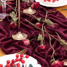 1pc Vintage Burgundy Velvet Table Runner, Drapey Luxury Velvet Fabric, Wedding Thanksgiving Christmas Halloween Home Dining Table Decor Cloth - Multicolor - View 6