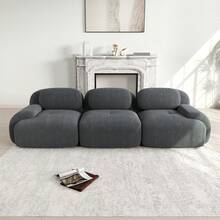 Modular 3 Seat Sofa Grey Corduroy Fabric - Frame Less, No Assembly For Living Room - 灰色 3 人座 - 查看 2