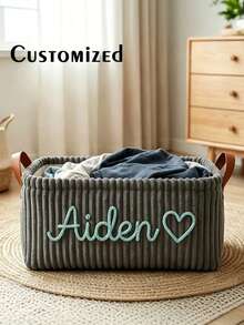 Customized Large Storage Basket, Can Customize Your Name, With Handle For Easy Carrying, Lightweight And Large Capacity, Can Be Used As Laundry Basket Or Home Decor, Perfect Gift - Multicolor - View 2