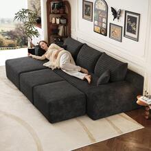 Sofa Black Made Of Fabric For Living Room - 黑色 5 座 - 查看 3