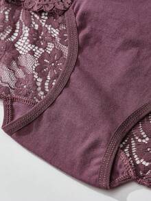 1PC Plus Size Women's Sexy Lace Boxer Briefs, Comfortable And Elegant, Full Lace, Semi-Transparent, Sexy Lace, Halloween Gifts - Purple - View 4