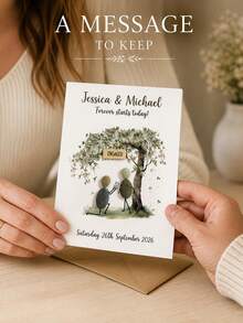 Custom Pebble Couple Engagement Greeting Card, Personalized Names & Date & Text, Tree Scene Keepsake Card, Romantic Gift For Proposal, Engagement Party, Sweet Art Card To Celebrate Newly Engaged Couple - Multicolor - View 4