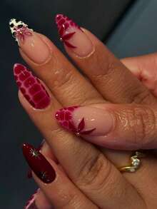 24片中長杏仁形3D凝膠美甲貼片，波點與花朵設計珍珠法式美甲，短款假指甲套組，含1片雙面背膠與1個指甲锉，適合女性與女孩日常及派對使用 - 彩色 - 查看 7
