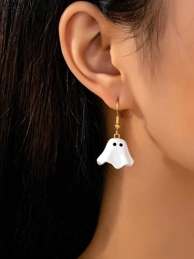 2pcs/Set Halloween White Ghost Women's Earrings - White - View 2