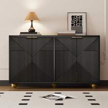 Sideboard With Four Shaped Doors, Adjustable Internal Shelves, Metal Handles And Spherical Legs.[ ], 120 X 35 X 71.5 Cm - Black - View 9