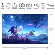 Sonic Starry Night Fantasy Backdrop, Shooting Star Otherworld Landscape, Boy Game Theme Party Wall Photo Decoration - Multicolor - View 14