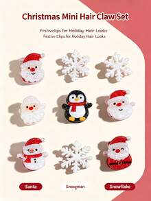 Weihnachts Mini Haarspangen Set, süßer Weihnachtsmann, Schneemann, Pinguin, Schneeflocke Haarspangen, mädchenhafte Feiertags-Seitenhaarspangen, neue Cartoon glänzende Haarzubehör, Weihnachtsparty Outfit Zubehör, exquisites Nischen-Geschenk, sicherer Griff und rutschfest - Verschiedenfarbig - Übersicht 8