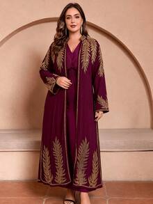 JINLICX Elegant Burgundy Beaded Embroidered Formal Party Maxi Dress - Burgundy - View 2