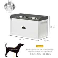 PawHut Raised Dog Bowl With Stand For Large Dogs 36 Cm High White | Feeding Bowl, Food Bowl With Drawer, 2 Stainless Steel Bowls, Feeding Station - 2L White - View 7