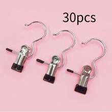 10/30/40pcs Single Piece Simple Hook Clips, Clothes Clips With Hooks, Indoor Portable Closet Storage Rack Hooks Decoration - Beige - View 14