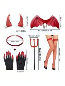 9pcs/Set Kostum Setan & Malaikat Halloween untuk Pesta, Pertunjukan, Cosplay, Perlengkapan, dan Aksesori Rambut - MultiWarna - View 1