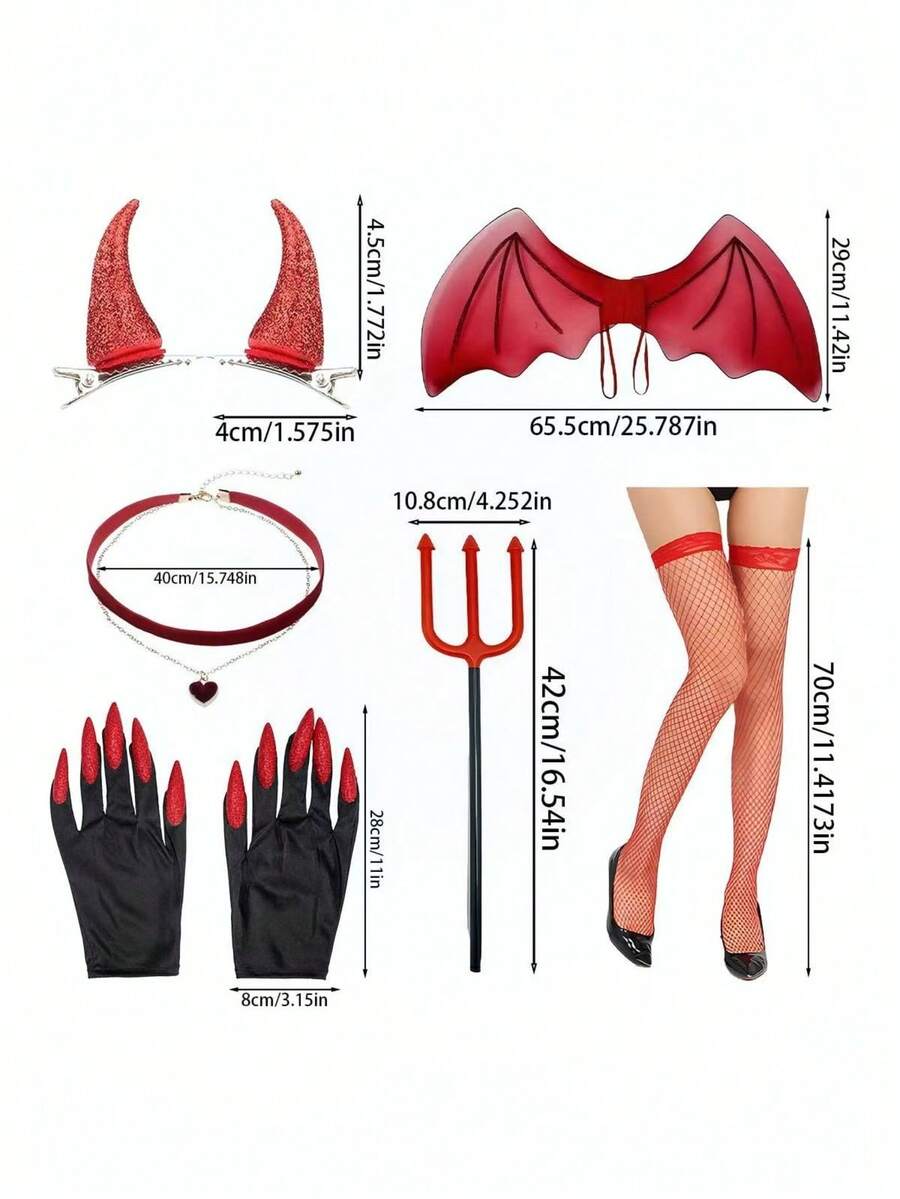9pcs/Set Kostum Setan & Malaikat Halloween untuk Pesta, Pertunjukan, Cosplay, Perlengkapan, dan Aksesori Rambut - MultiWarna - View 1