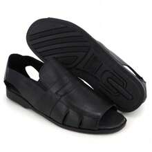 Chinelo Masculino Sandalia De Couro Casual Com Forro Macio Palmilha Espumada Confortavel Sola De Borracha Estilo Moderno Moda Praia E Passeio - Preto - Visão 5