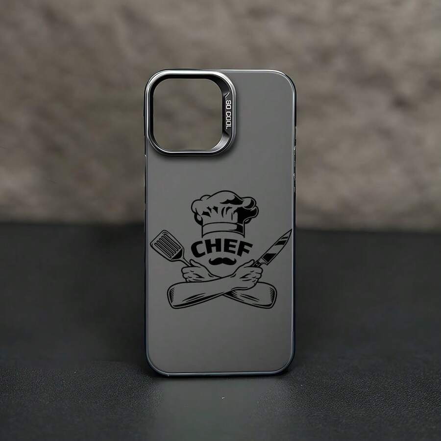 Phone Case - Chef Hat And Crossed Kitchen Utensils Pattern, Stylish And Minimalist, New Anti-Slip Large Hole Drop-Resistant Phone Case, Fun And Unique, Gift For Both Men And Women For Holidays - 透黑 - 查看 1