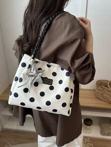 Minimalist Polka Dot Tote Bag Large Capacity Commuter Shoulder Bag 2026 Fashion New Niche Design Lightweight Versatile Women's Handbag - White - View 8