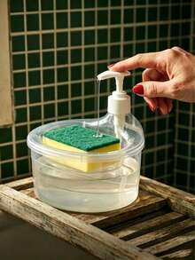 1pc Manual Squeeze Bottle With Automatic Refill Dispenser, Kitchen Cleaning Tool, Kitchen Storage, Suitable For Kitchen Sink, Bathroom Decor, Autumn Decor And Back To School Season, Includes Sponge Brush Set And Large Capacity Dish Soap Dispenser - Multiple Colors - View 4