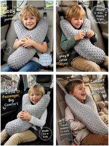 1pc Children's Car Headrest, Anti-Pinch Cartoon Pillow, Soft Breathable Y-Shaped Gray Plush Neck Pillow, Car Interior Support - Light Grey - View 3