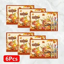 1件/4件/6件感恩節主題印花亞麻餐墊，長方形餐墊，可水洗，易清潔，盤墊，碗墊，西式餐墊，感恩節，可用作感恩節禮物，感恩節裝飾，適用於廚房，餐廳，家庭聚會，咖啡桌和日常餐桌裝飾 - 彩色 - 查看 16