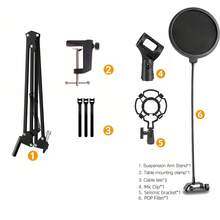 Microphone Arm Stand For Blue /Quadcast, Scissor Arm With Windscreen And Dual-Layer Pop Filter, Heavy-Duty Microphone Boom Arm For Broadcasting, Recording And Gaming | Includes Windscreen And Dual-Layer Pop Filter - NB-35 Pro Max - View 9