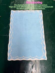 1pc Light Blue Wavy Rug, Washable & Foldable Bohemian Floral Carpet, Suitable For Kitchen, Hallway, Bathroom, Bedroom, Living Room, Kitchen, Corridor, Entryway, Laundry Room And Other Home Decor - Baby Blue - View 8