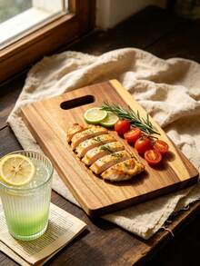 1pc Wooden Cutting Board, Multi-Functional Surfboard Shape With Hanging Hole, Kitchen Accessory Home Essential, Bread Cheese Fruit Meat Food Serving Tray, Indoor Kitchen Cooking Prep Board, Outdoor Camping BBQ Tray - Khaki - View 3