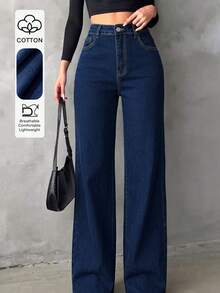 Women's Elegant High-Waist Washed Straight-Leg Jeans - Dark Wash - View 3