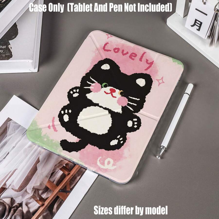 Cartoon Cat Pattern Y-Fold High Transparency Acrylic Tablet Protective Case With Pen Slot. Y-Fold High Transparency Acrylic Protective Case. Tablet Protective Case Features: Y-Shaped Tri-Fold Stand Design, Smart Sleep/Wake, Full Coverage Protection, Airbag Shockproof Frame, Multi-Angle Stand, Built-In Pen Slot, Lightweight And Portable. Compatible With IPad Mini4/5 (7.9 Inch), Mini6/7 (8.3 Inch); Air1/2/3 - Multicolor - View 1