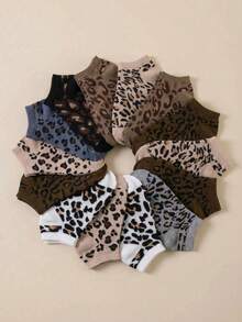 10 Pasang Kaos Kaki Pendek Wanita Motif Leopard Acak Warna, Cocok untuk Pemakaian Sehari-hari, Jalan-jalan, dan Hadiah - MultiWarna - View 5