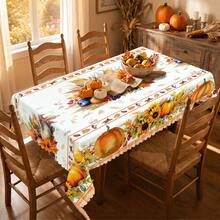 1pc Thanksgiving Autumn Pumpkin Print Rectangular Tablecloth, Suitable For Holiday, Party, Birthday, Dinner, Restaurant Table Decor, Thanksgiving Home Autumn/Winter Decoration - A - View 3
