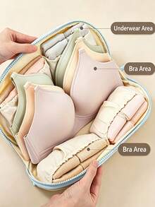 3-In-1 Bra Storage Bag, Color Block Bra Bag, Multi-Layer Underwear Storage Bag, Dust-Proof Underwear & Socks Organizer, Intimate Apparel Storage Bag, Travel Portable Storage Bag, Compact & Durable Luggage Organizer, Foldable Travel Bag Space-Saving, Suitable For All Seasons - Multicolor - View 2