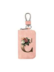 Pink Zipper Key Pouch With Metal Flower Letter, PU Faux Leather Organizer, Functional Key Pouch Suitable For Car, Home And Office - Perfect For Graduation, Teacher's Day - Neutral Design, Travel Accessory, Elegant Jewelry, High-Quality Craftsmanship, Professional Accessory, Perfect Gift For Classmates And Friends, Faux, Mini, Minimalist Style, Perfect Wedding And Holiday Gift Or Accessory For Women's Handbag, Keychain, Valentine's Day Gift, Ideal Choice For Graduation Ceremony And Teacher's Day - Multicolor - View 20