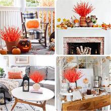 22pcs Artificial Orange Eucalyptus Flowers, Suitable For Wedding, Easter, Thanksgiving, Valentine's Day, Rustic Style Centerpiece Decoration, Home Table Setting - Suitable For DIY Plastic Faux Greenery (Container Not Included) - Orange - View 8