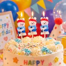 HIBIRTH 3pcs Creative Golf Bear Shaped Candles, Cartoon Pink & Blue Bear Cake Decor, Birthday Party Celebration Baking Toppers - View 5